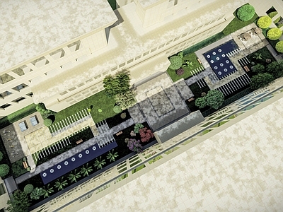 现代办公园区景观 回字办公楼内景观 镜面水 办公楼景