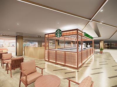 现代新中式咖啡厅 咖啡店 吧台 中岛