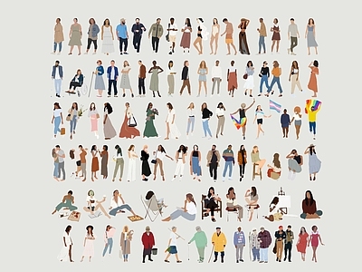 虚拟人物 2D插画风卡通人 2D效果图配景人 2D抽象卡通人物 2D户外卡通人物 2D逛街人物