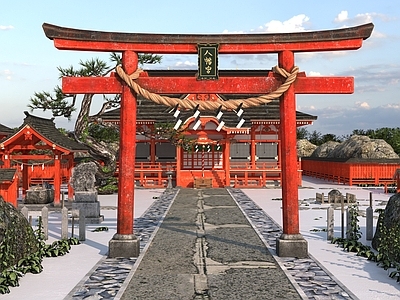 日式神社风格入口 日式建筑 鸟居 寺庙