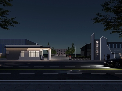 现代简约厂房 夜景 工厂大门 现代化门头