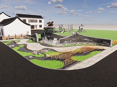 现代新中式艺术装置 乡村标识 标识标牌 口袋公园 村标