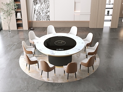 现代简约餐桌椅 大圆桌 电磁炉 家具