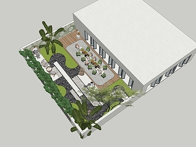 现代奶油别墅庭院 现代庭院