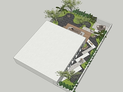 现代奶油别墅庭院 现代庭院