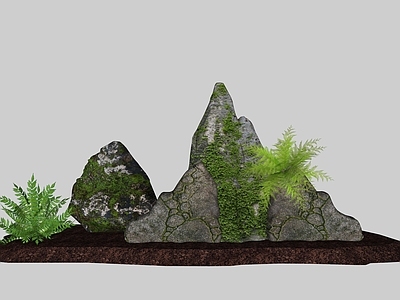 新中式假山 石头假山 绿植 石块