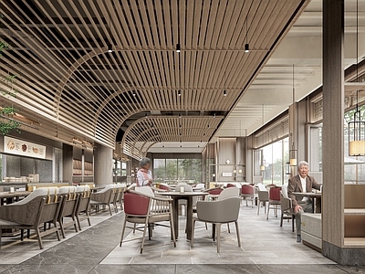 新中式现代酒店餐厅 餐厅 养老院餐厅