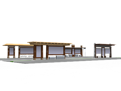 新中式街道设施 公交车站 藏式公交站 藏式景观