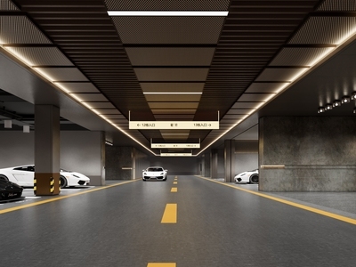 现代地下停车场 跑车 地下
