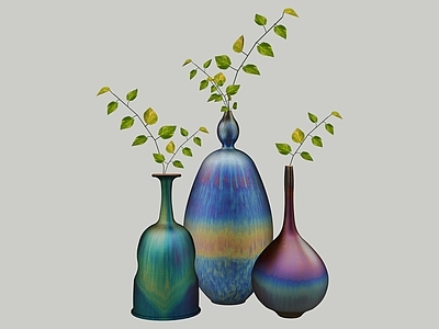 新中式花艺 金属花瓶 叶子