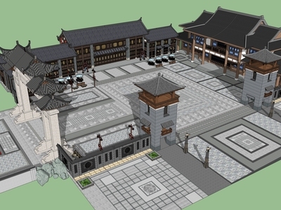 中式古建筑 景区入口广场 游客服务中心