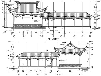 中式廊架 风雨连廊 亭廊 施工图