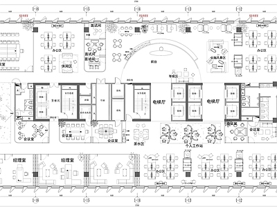 现代开放办公室 总经理办公室 小办公室 共享办公室 施工图