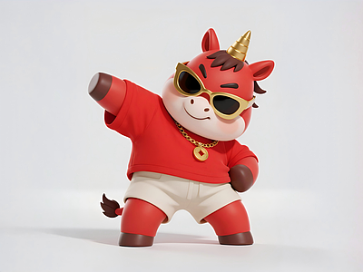 潮玩IP风格虚拟人物 嘻哈马年卡通IP 潮玩s 手办 雕塑 摆件