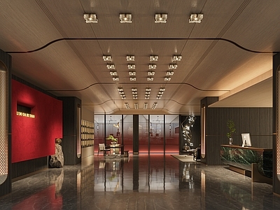 新中式售楼处 前台 柱子 茶座