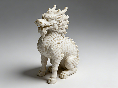 现代新中式雕塑 汉白玉 麒麟 神兽 雕塑 美陈