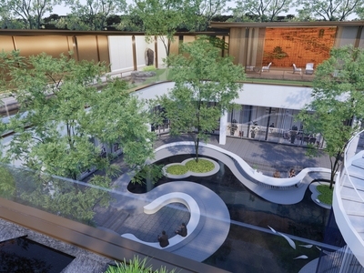 现代示范区景观 双层水庭院水景连廊