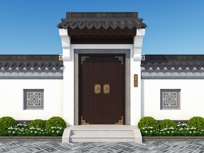 中式入口大门 门头 入户门 庭院门 别墅大门 将军门