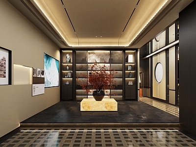 新中式办公大厅 美业前厅 接待大厅 展厅 背景墙