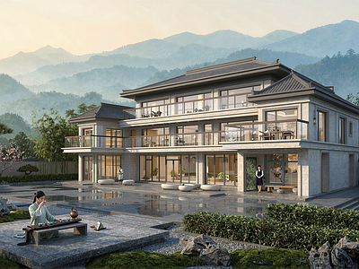 新中式酒店建筑 多层酒店 中式酒店 山地酒店