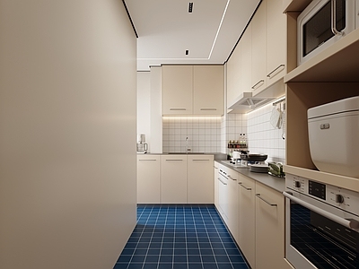 奶油风封闭式厨房 奶油风厨房 现代厨房 现代奶油厨房