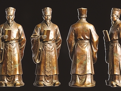 现代新中式雕塑 2D名人王阳明 古铜全身雕塑