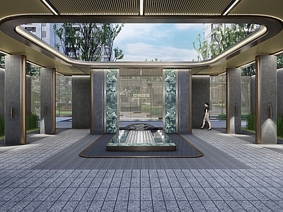 现代住宅区景观 示范区景观 轻奢景墙 水景景墙 现代景墙 中庭景观