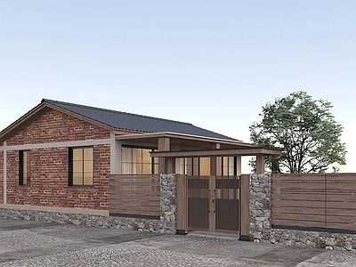 新中式其他住宅外观 老宅改造 美式自建住宅 美式住宅庭院 红砖瓦顶房 花园木格栅围栏