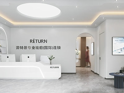 现代简约前台 现代美容SPA店 美容院前台大厅 美容化妆品展示柜 美容包间 化妆品美容仪器