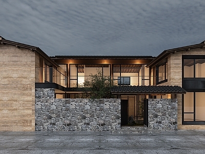 新中式其他住宅外观 老宅改造 农村自建房 夯土墙 石砌围墙 青瓦屋顶