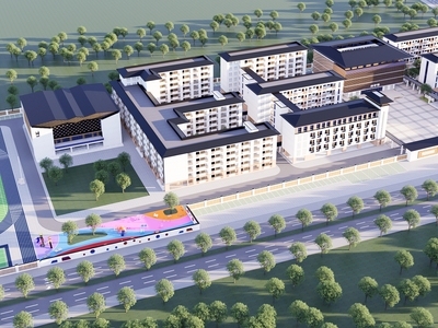 新中式学校校园建筑 带操场