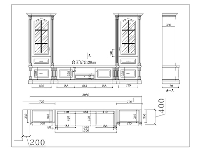 综合家具节点 欧式电视装饰柜 欧式电视展示柜 电视装饰柜 电视展示柜 电视 施工图