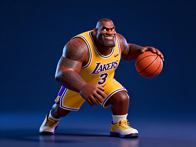 卡通渲染虚拟人物 奥尼尔 NBA篮球明星 湖人队摆件 卡通篮球明星  大鲨鱼奥尼尔