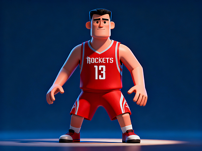 卡通3D渲染虚拟人物 火箭13 号球星 姚明 国风球星手办 NBA球星 篮球明星手办