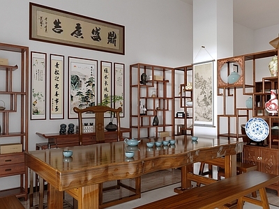 新中式茶室 茶室 麻将室 斗柜 茶桌椅 新中式