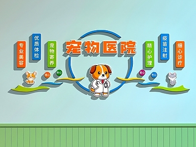 卡通童趣风宠物店 宠物店装饰画 宠物店打卡墙 宠物医院装饰画