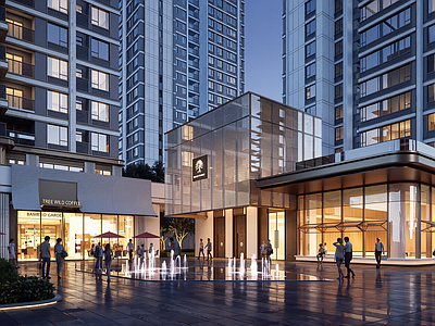 现代其他商业建筑 现代街角商业 下沉庭院商业 现代商业