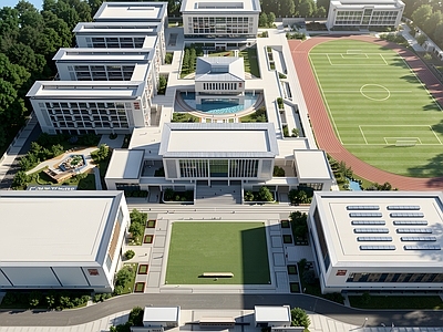 现代学校建筑 中学建筑景观提升 教学楼建筑 学校中轴景观