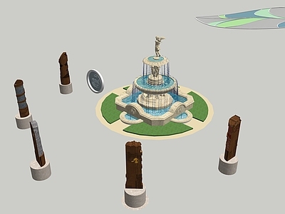 现代轻奢其他景观小品 景观小品 景观柱 水景 景观雕塑 景观廊架
