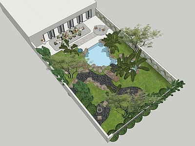 现代新中式别墅庭院 现代庭院