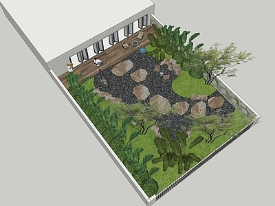 现代新中式别墅庭院 现代庭院