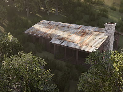 复古原木危险品库 工业建筑 山间小屋 废弃 小屋