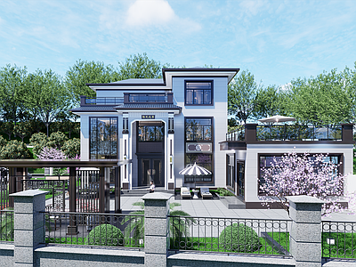 新中式中式别墅 独栋别墅 多层别墅 三层别墅