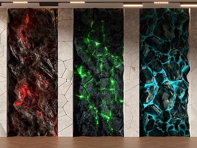 现代材料展厅 火山岩透光石 展厅墙 展板 溶积岩