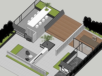 新中式现代屋顶花园 中式廊架板瓦构筑 屋顶公共空间 休闲空间