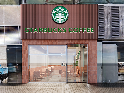 现代简约咖啡厅 咖啡店 临街 建筑