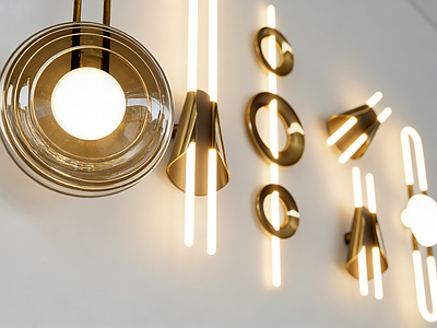 现代壁灯 金色壁灯 环形线条 玻璃罩造型 长条壁灯 玻璃壁灯