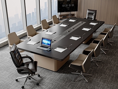 现代简约办公桌椅 会议桌椅组合 老板椅 培训桌椅 现代会议室 会议室摆件