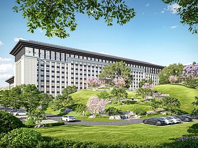 现代新中式政府办公楼 政府板楼建筑 现代中式建筑 公共建筑