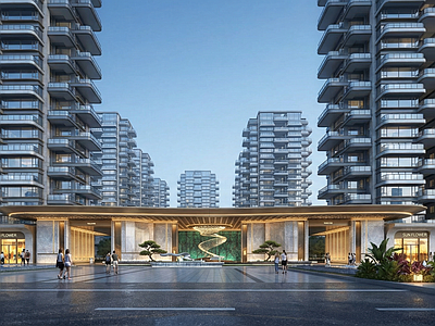 现代小区建筑 四代住宅小区建筑 社区门头